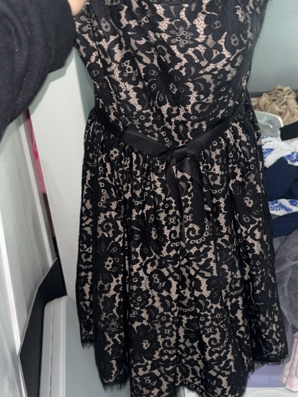 Robert Rodriguez Black Lace Dress with Nude Lining